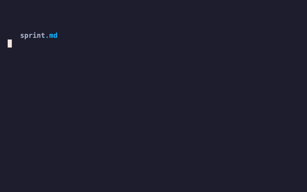 Sprint.md running in a terminal: creating features and tasks as markdown files, moving them between next/, doing/, and done/ folders, and letting the loop runner work the backlog.